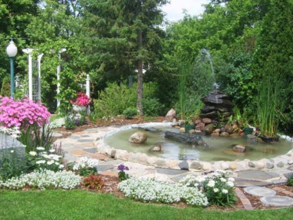 garden and water fountain