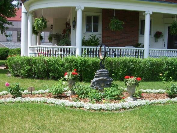 gazebo with flowers in the front